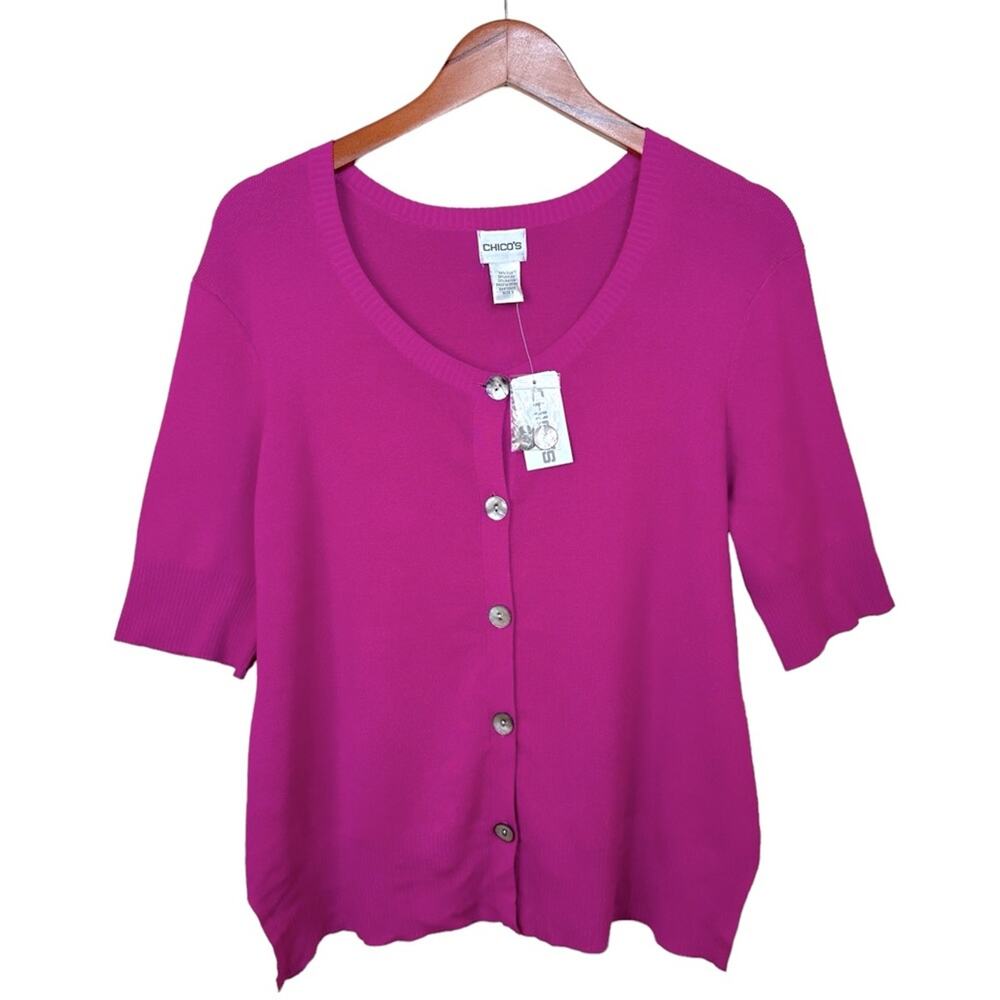 NWT CHICO'S Melania Sugar Berry Silk Blend Knit 3/4 Sleeved Cardigan Women Sz 2
